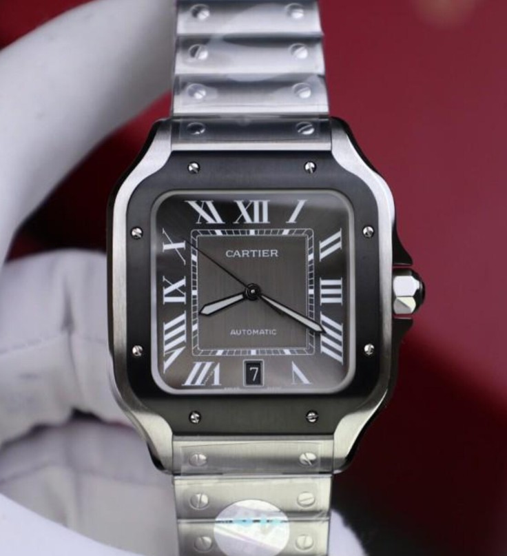 Cartier Santos watch and strap grey dial black ceramic 39.8mm