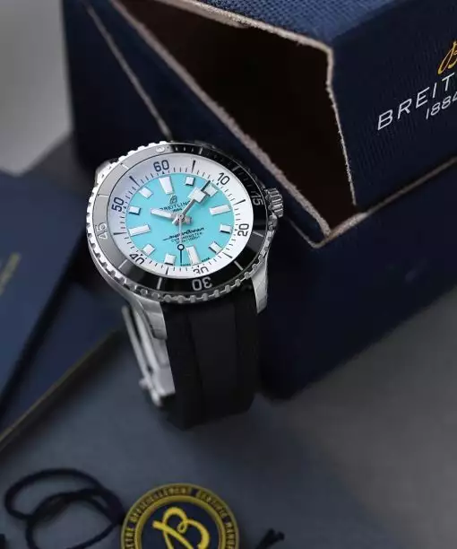 Breitling Superocean 44mm Turquoise Dial Rubber Strap A17376211L2S1 Men’s Watch ( Replica )
