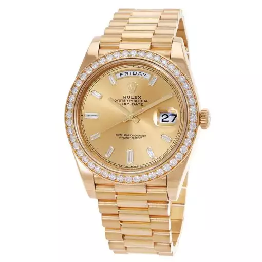 ROLEX  Oyster Perpetual Day-Date Champagne Diamond Dial 18K Yellow Gold Men’s Watch Item No. 228348CDP ( Replica )
