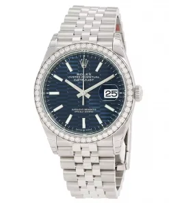 ROLEX  Datejust 36 Automatic Blue Fluted Motif Dial Chronometer Diamond Watch Item No. 126284BLFSJ