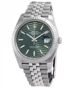 ROLEX  Datejust 41 Mint Green Fluted Dial Automatic Men’s Steel and White Gold Jubilee Watch Item No. M126334-0030