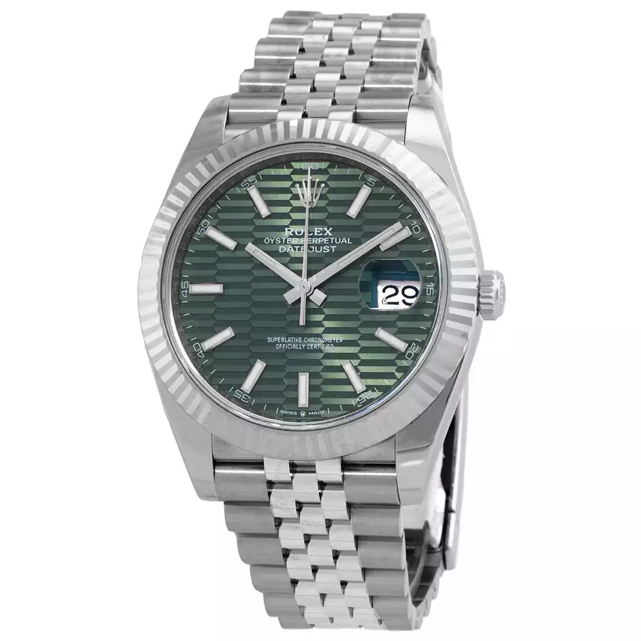 ROLEX  Datejust 41 Mint Green Fluted Dial Automatic Men’s Steel and White Gold Jubilee Watch Item No. M126334-0030 ( Replica )