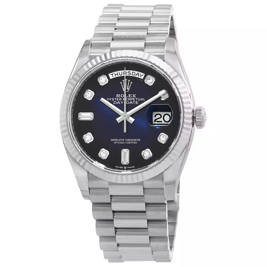ROLEX  Day-Date 36 Automatic Blue Diamond Dial 18kt White Gold President Watch Item No. 128239BLDP ( Replica )
