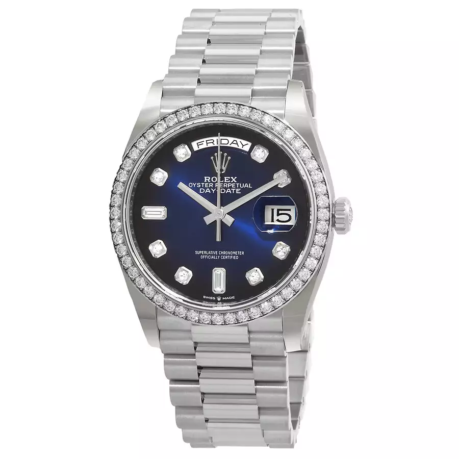 ROLEX  Day-Date 36 Blue Diamond Dial 18kt White Gold President Watch Item No. 128349BLDP ( Replica )