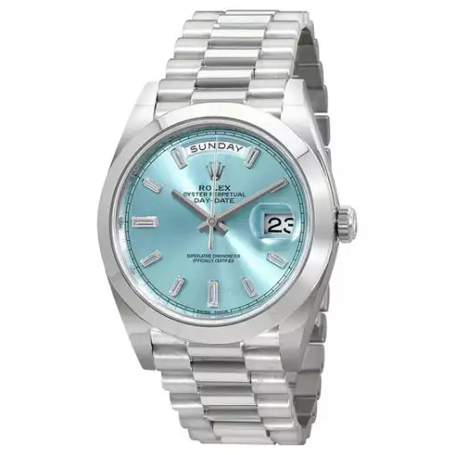 Rolex Oyster Perpetual Day-Date Ice Blue Baguette Dial Platinum President Automatic Men’s Watch 228206IBLDP ( Replica )