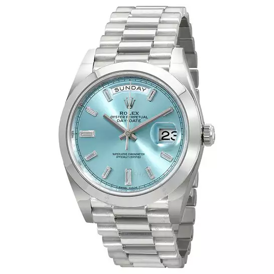 Rolex Oyster Perpetual Day-Date Ice Blue Baguette Dial Platinum President Automatic Men’s Watch 228206IBLDP ( Replica )