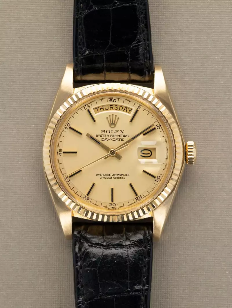 Rolex 18k Yellow Gold Plated President Day-Date Black Strap Watches 1803 36mm ( Replica )