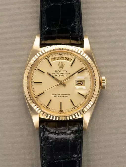 Rolex 18k Yellow Gold Plated President Day-Date Black Strap Watches 1803 36mm ( Replica )